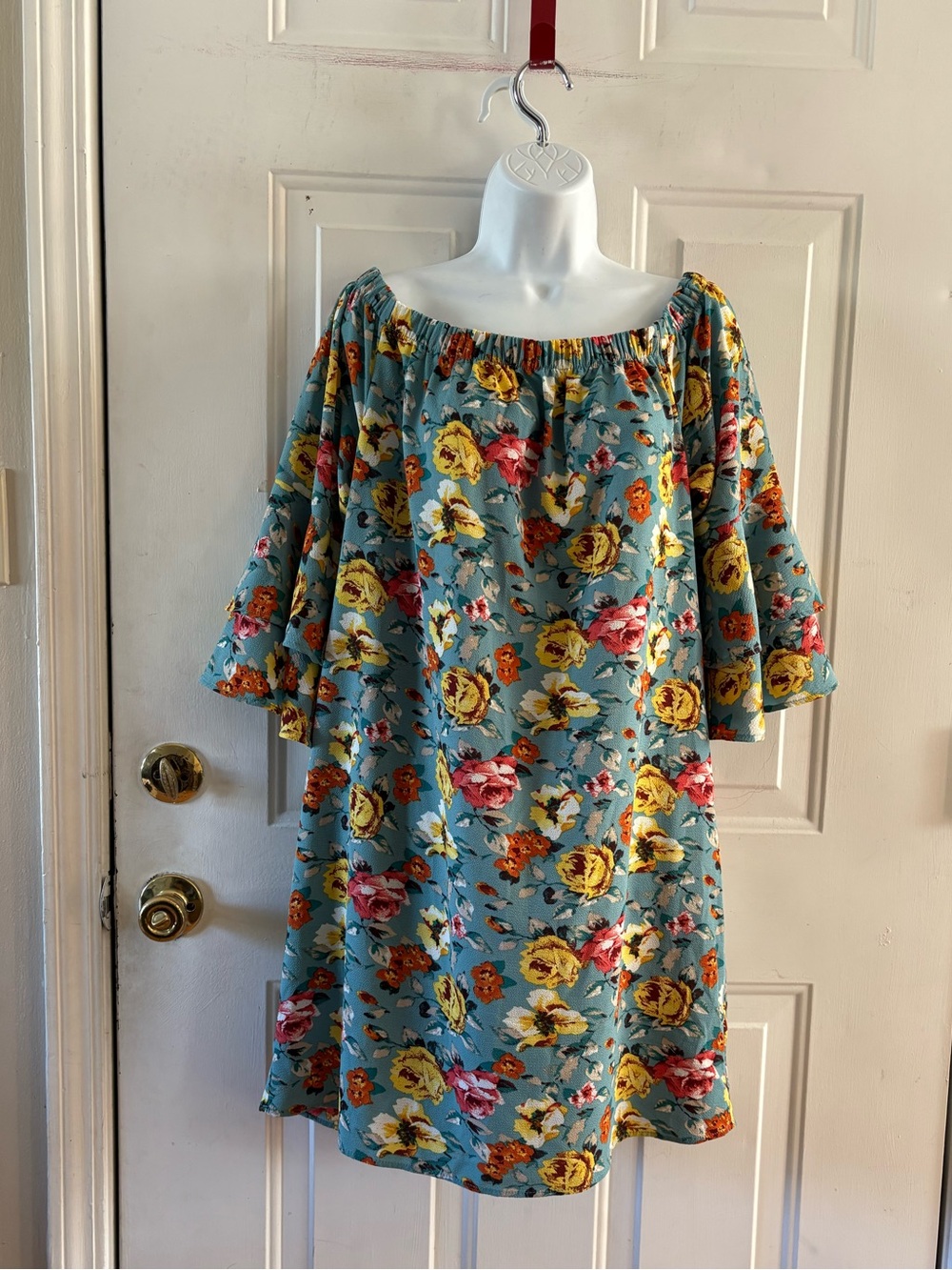 Xhilaration Blue Floral Dress in Teal with Yellow & Pink Blooms